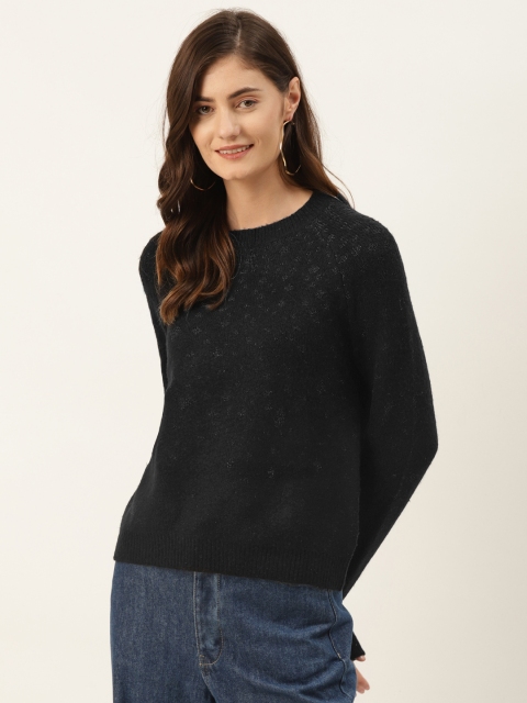 

Madame Women Black Self Design Pullover