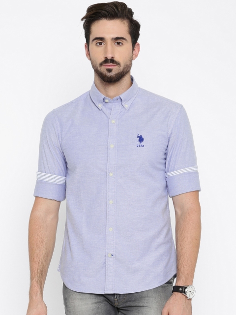 

U.S. Polo Assn. Men Blue Tailored Fit Solid Casual Shirt