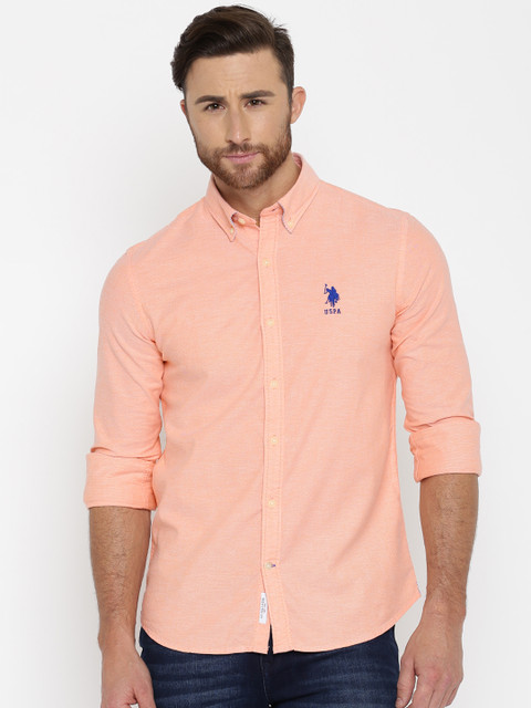 

U.S. Polo Assn. Men Peach Tailored Fit Solid Casual Shirt