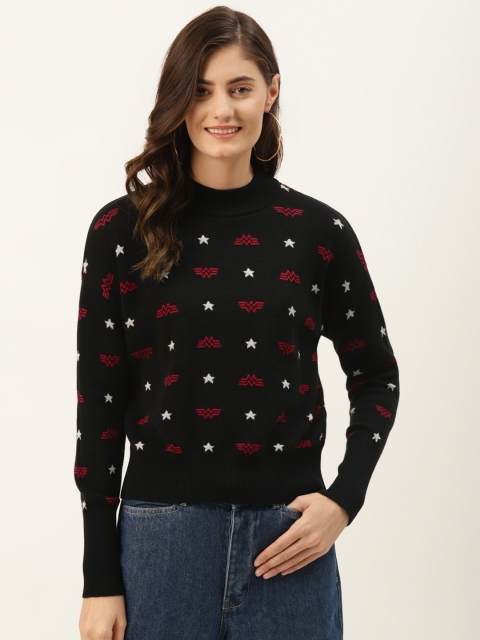 

Madame Women Black & Red Conversational Print Beads Pullover