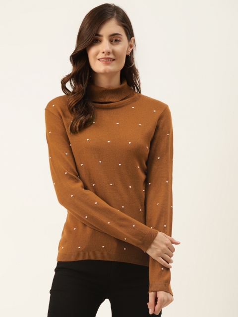 

Madame Women Brown Self-Design Pullover with Applique Details