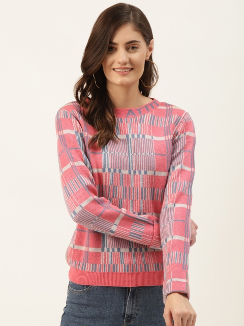 

Madame Women Pink & Blue Checked Pullover