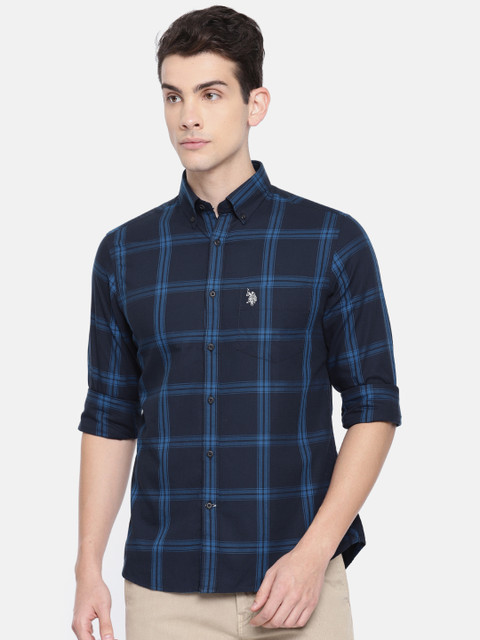

U.S. Polo Assn. Men Navy Blue Checked Casual Shirt