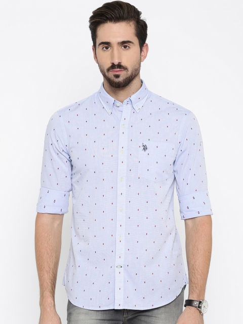 

U.S. Polo Assn. Men Blue Tailored Fit Self Design Casual Shirt