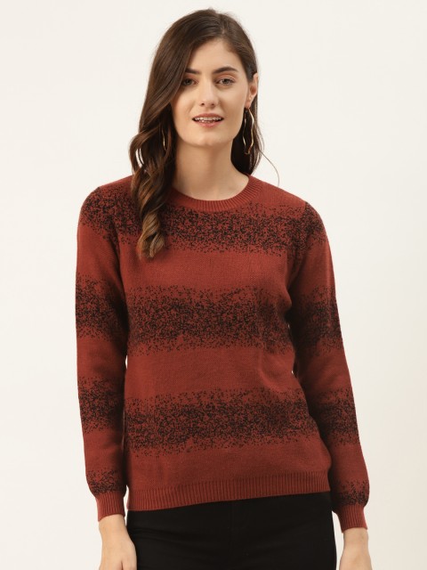 

Madame Women Maroon & Black Striped Pullover