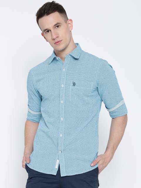 

U.S. Polo Assn. Men Blue Tailored Fit Checked Casual Shirt