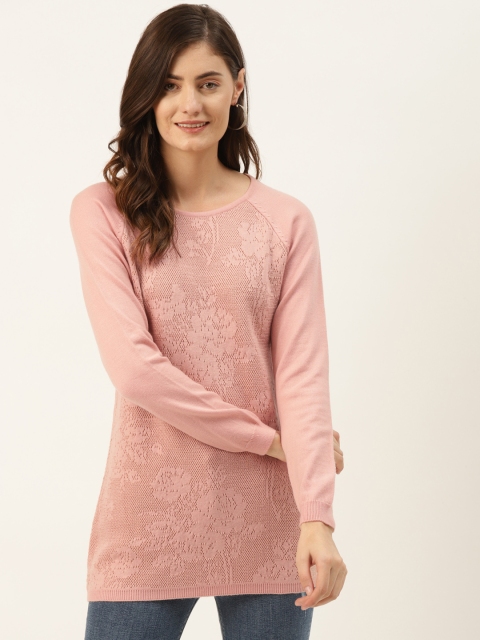 

Madame Women Pink Self Design Longline Pullover