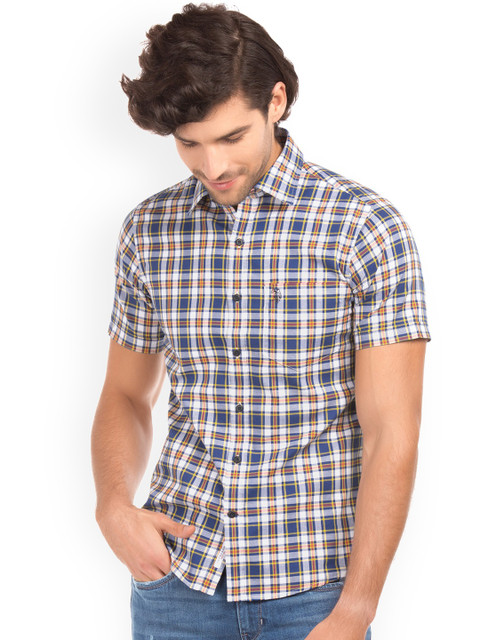

U.S. Polo Assn. Men Blue & White Regular Fit Checked Casual Shirt