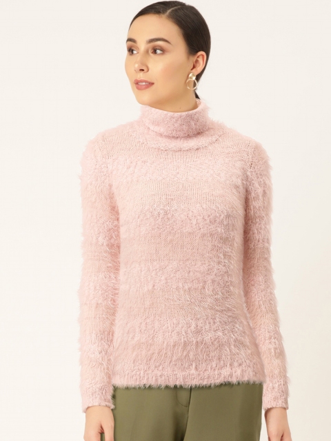 

Madame Women Pink Self Design Fuzzy Pullover