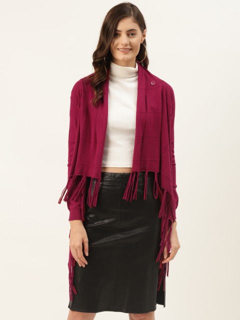 

Madame Women Red Checked Front-Open Sweater