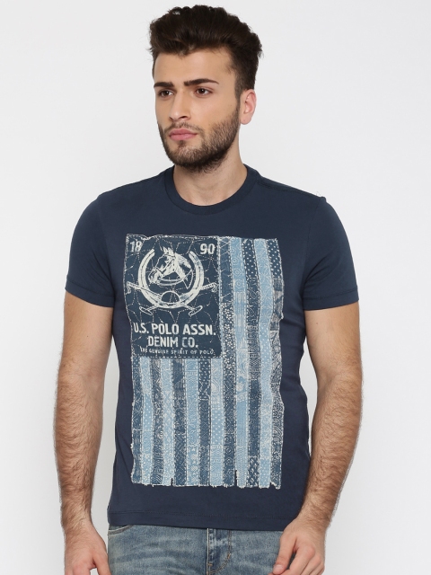 

U.S. Polo Assn. Denim Co. Men Navy Blue Printed Round Neck T-Shirt
