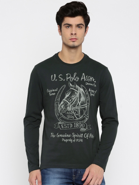 

U.S. Polo Assn. Denim Co. Men Charcoal Grey Printed Round Neck T-shirt