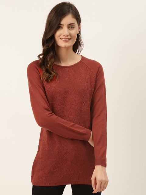 

Madame Women Rust Red Floral Longline Pullover