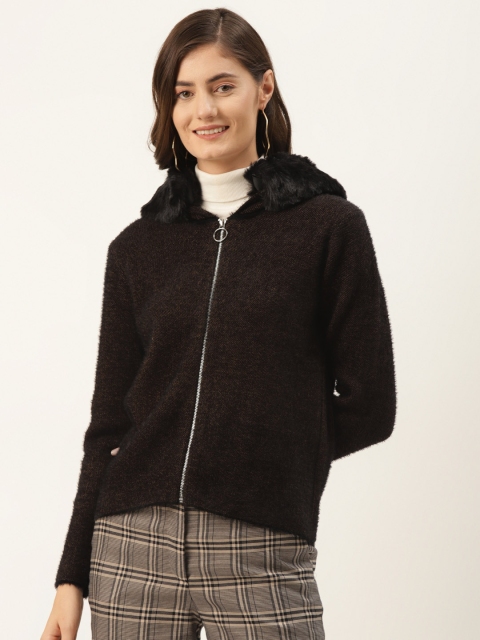 

Madame Women Brown Hooded Cardigan