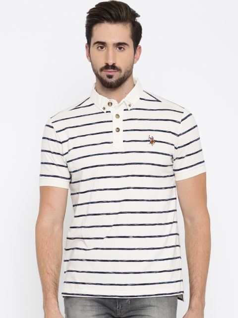 

U.S. Polo Assn. Denim Co. Men Beige Striped Polo T-Shirt