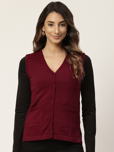 

Madame Women Maroon Solid Cardigan