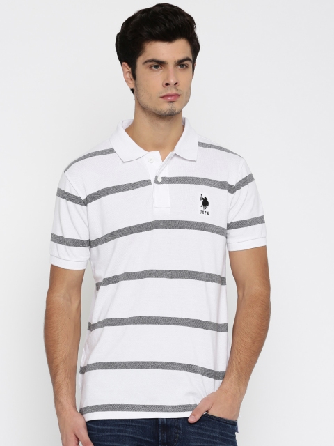 

U.S. Polo Assn. Men White & Grey Striped Polo T-shirt