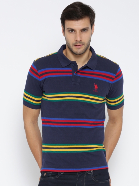 

U.S. Polo Assn. Men Navy Striped Polo T-shirt, Navy blue