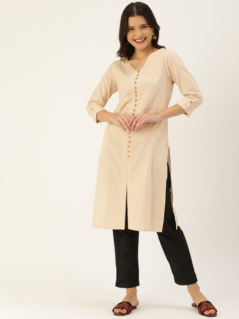 

AMUKTI Women Beige Solid Kurta