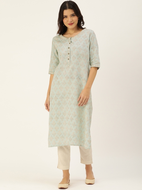 

AMUKTI Sea Green Floral Printed Kurta