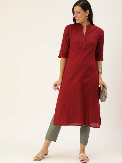 

AMUKTI Solid Red Pure Cotton Kurta