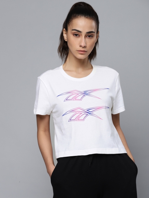 

Reebok Classic Women White Brand Logo Graphic Printed T-shirt