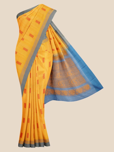 

Kalamandir Mustard & Blue Pure Cotton Venkatgiri Saree