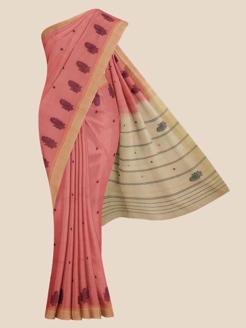 

Kalamandir Coral & Beige Paisley Pure Cotton Venkatgiri Saree
