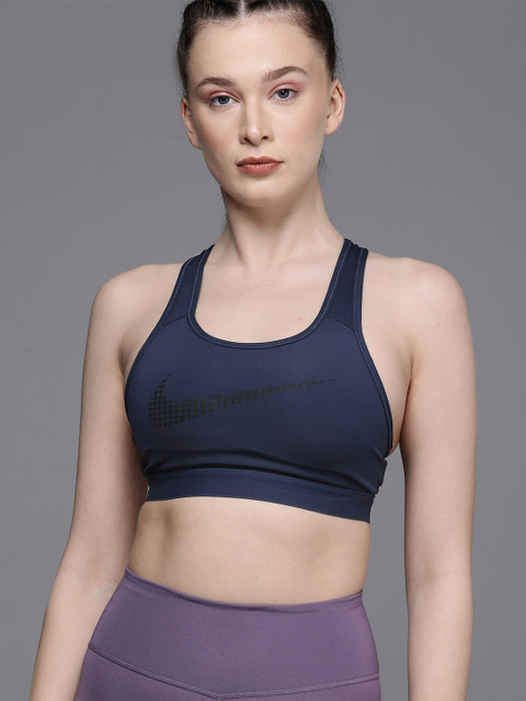

Nike Navy Blue Dri-FIT Swoosh Icon Clash Medium-Support Workout Bra - Lightly Padded