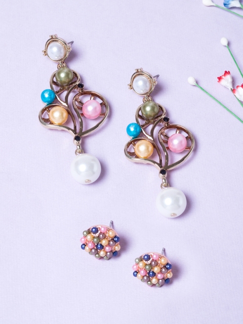 

Golden Peacock Set of 2 Golden & Pink Contemporary Drop Earrings, Gold