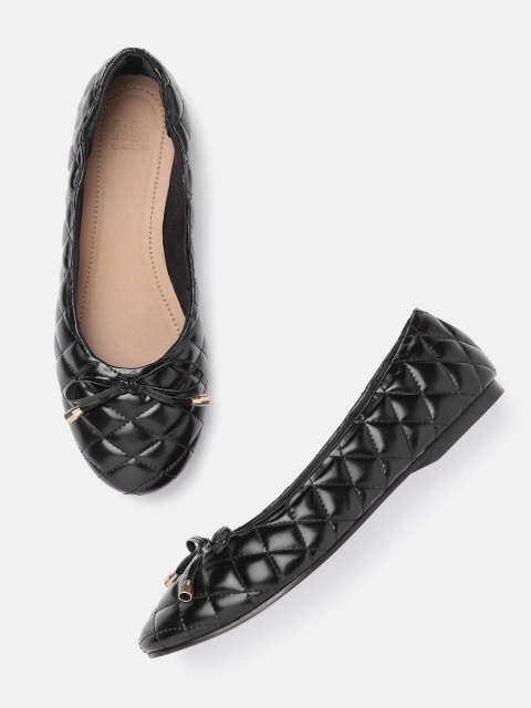 

her by invictus Women Black Quilted Ballerinas with Bow Detail