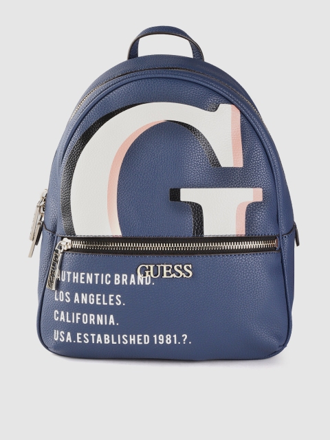 

GUESS Women Navy Blue & White Brand Logo Print Backpack