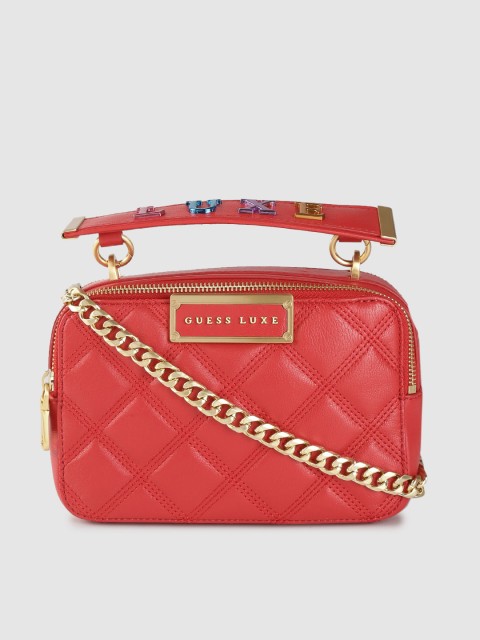 

GUESS Red Quilted Structured Handheld Bag with Detachable Sling Strap