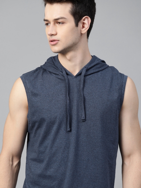 

Roadster Men Blue Solid Hooded Cotton T-shirt