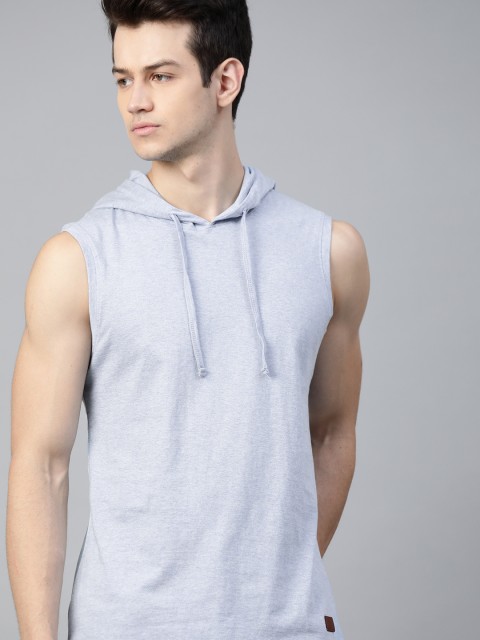 

Roadster Men Blue Solid Hooded Cotton T-shirt