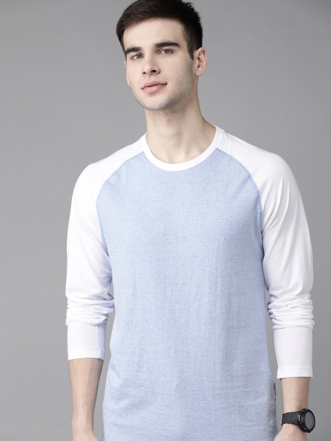 

Roadster Men Blue & White Solid Pure Cotton T-shirt