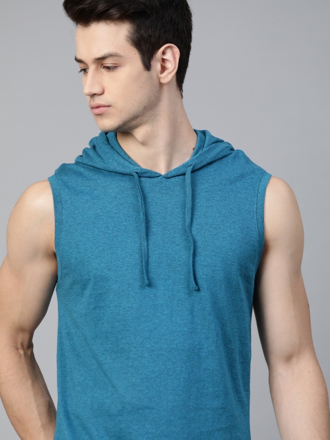 

Roadster Men Blue Solid Hooded Cotton T-shirt