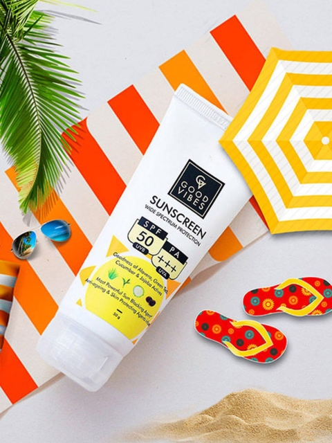 

Good Vibes Unisex Wide Spectrum Sunscreen with SPF 50 (50 g), Transparent