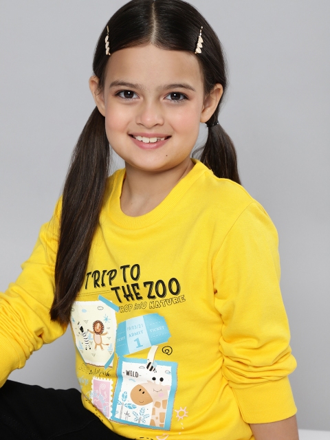 

HERE&NOW Girls Yellow Printed Pure Cotton Sweatshirt