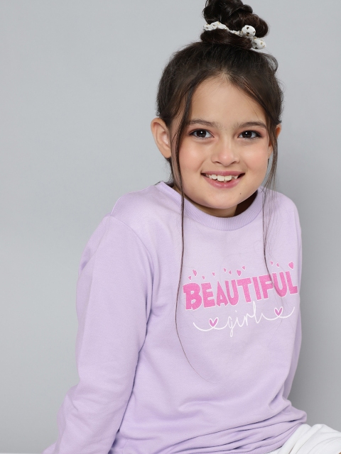 

HERE&NOW Girls Lavender Printed Pure Cotton Sweatshirt