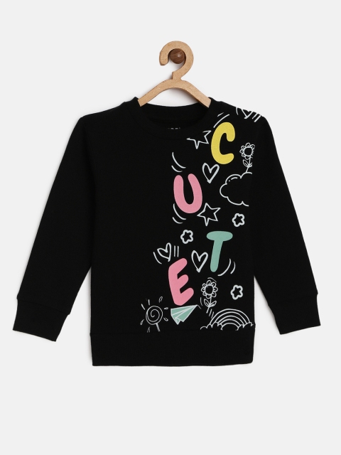 

HERE&NOW Girls Black Pure Cotton Printed Sweatshirt