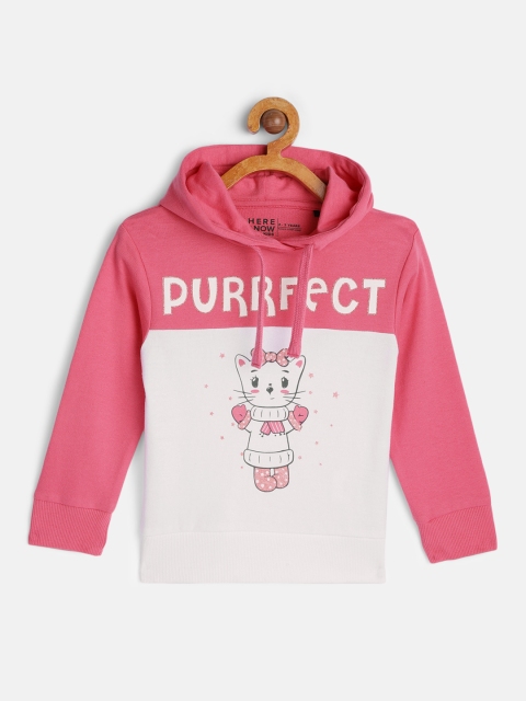 

HERE&NOW Girls White Printed Hooded Pure Cotton Sweatshirt