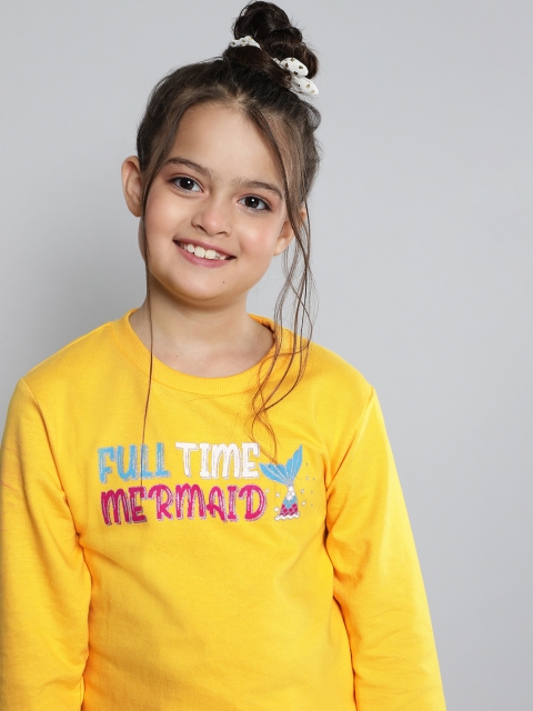 

HERE&NOW Girls Yellow Printed Pure Cotton Sweatshirt