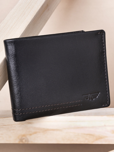 

Red Tape Men Black Textured Leather Two Fold Wallet with RFID