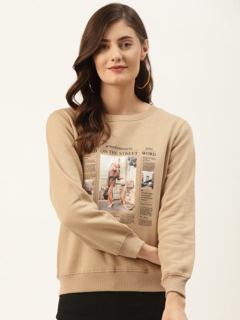

Madame Women Beige Printed Sweatshirt