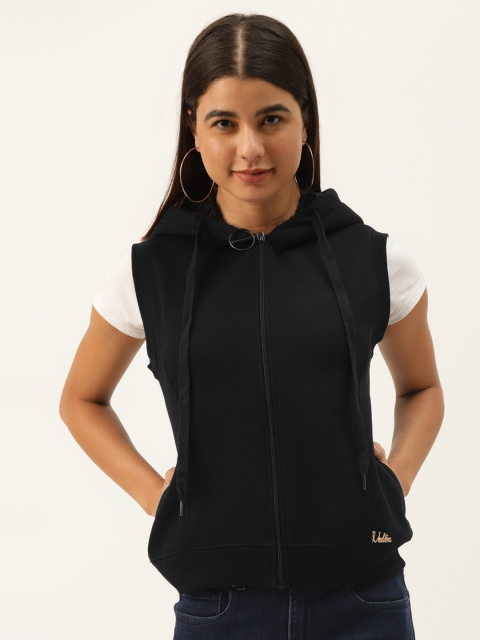 

Madame Women Black Solid Hooded Sweatshirt