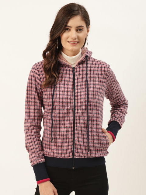 

Madame Women Pink Striped Hooded Sweatshirt