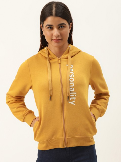 

Madame Women Mustard Yellow Hooded Sweatshirt