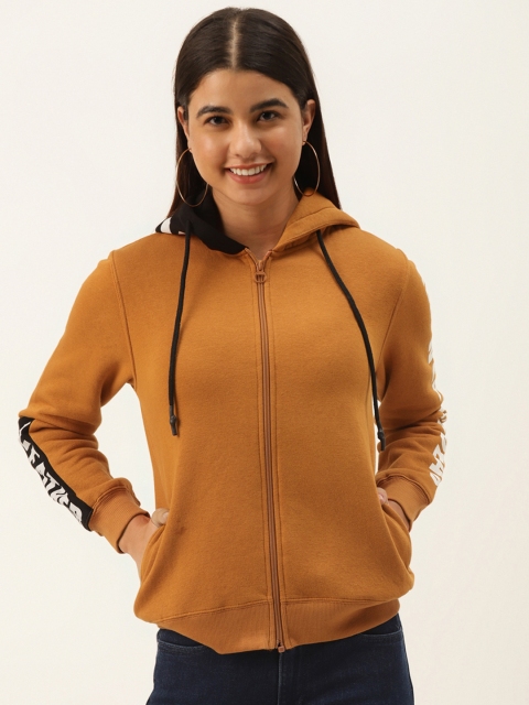 

Madame Women Mustard Yellow Solid Hooded Sweatshirt