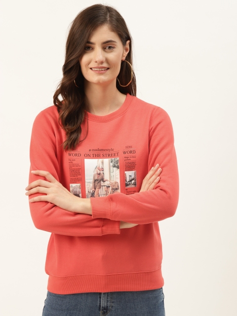 

Madame Women Orange Printed Sweatshirt